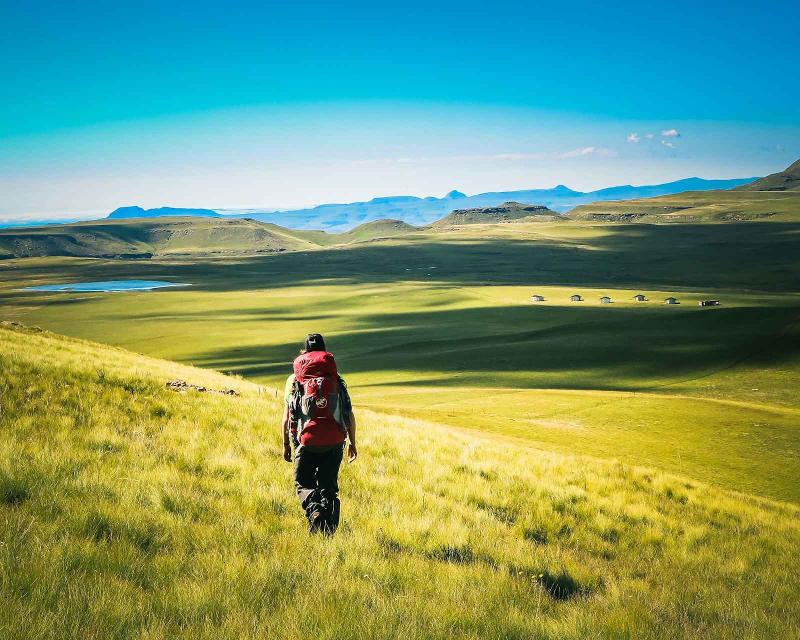 Hiker in the highlands of Lesotho