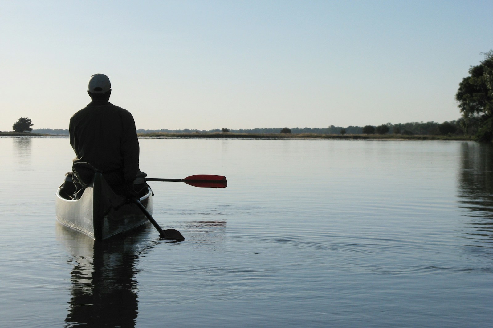 Canoe safari paddling on the Zambezi River