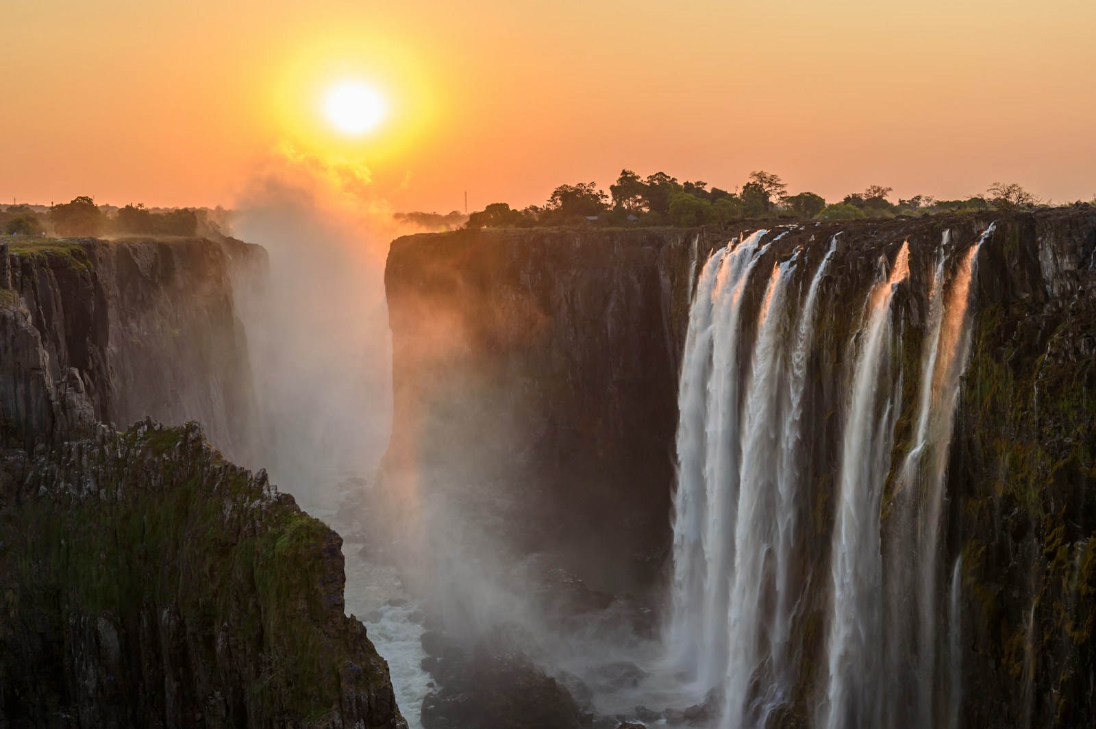 Victoria Falls at sunset on the Zambezi River